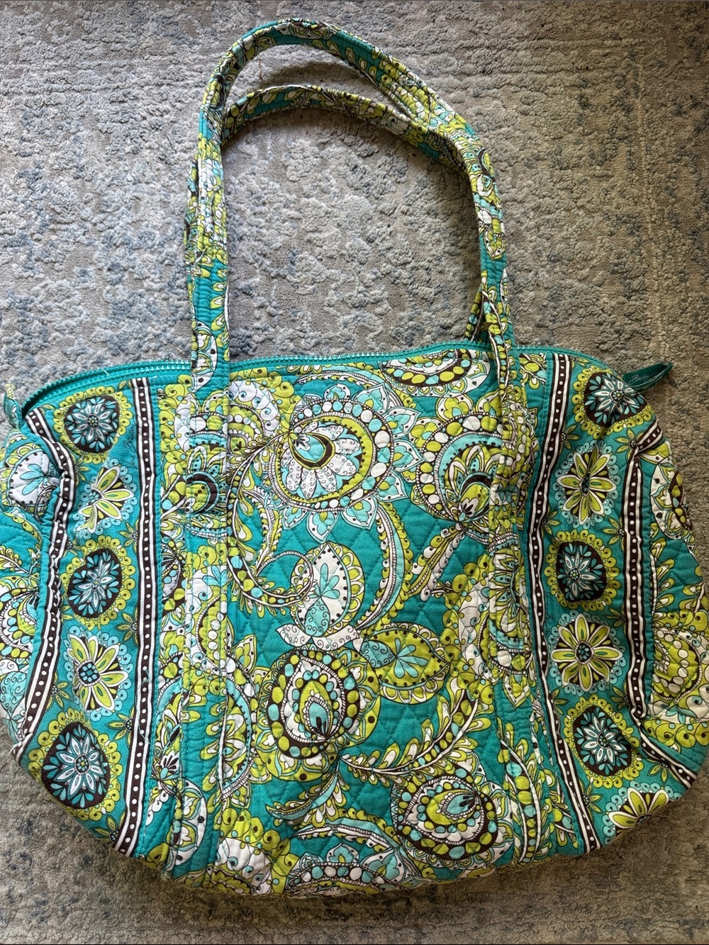 Vera Bradley Teal and Lime Quilted Paisley Small Tote